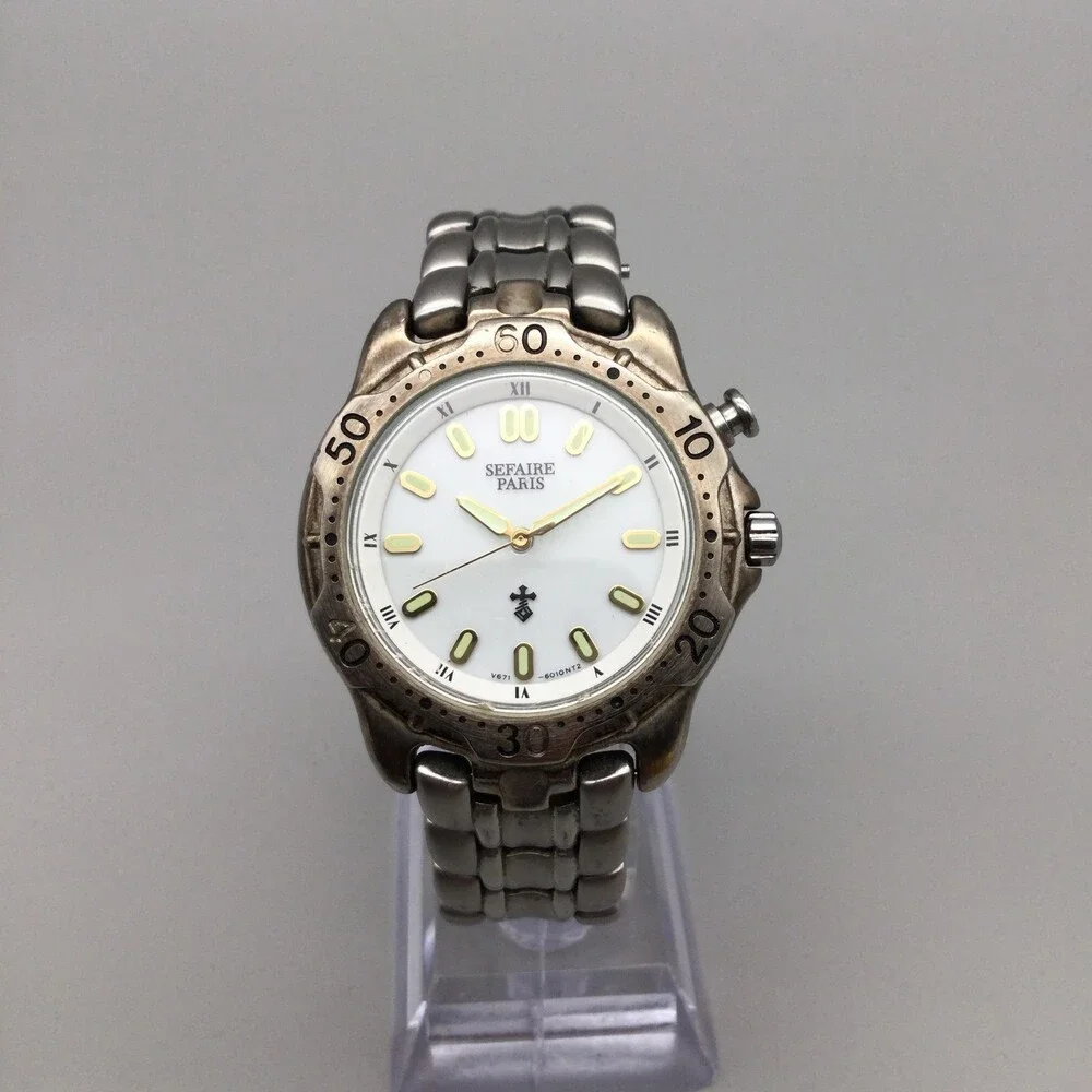 Seiko Alba Sefaire Paris Mens Watch 37mm Silver Tone V671-6010 New Battery 6.5